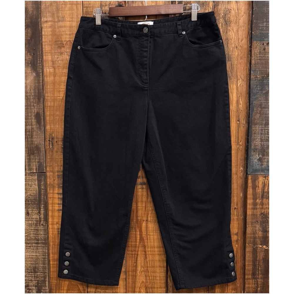 Vintage Talbots Black Capri Pants Womens 14 Stretch Cotton Snap Hem Cropped 90s